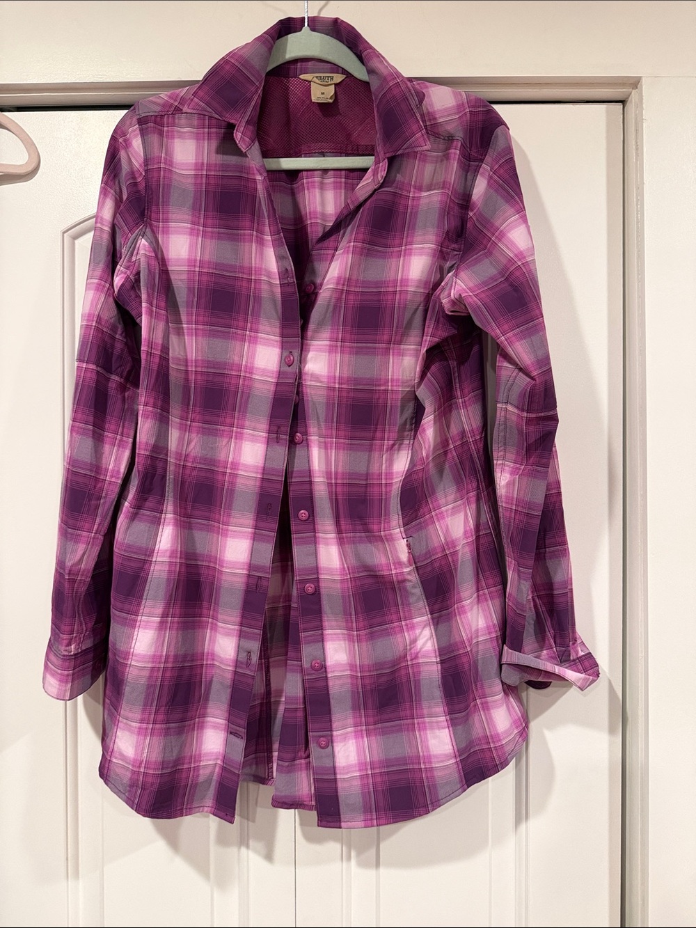 Duluth Trading Co Purple Plaid Button-Down Shirt medium